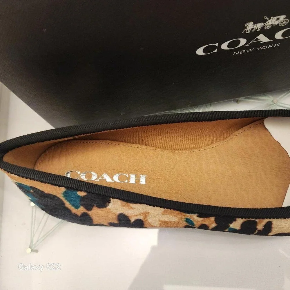 Coach Lara Scattered Leaf Calf Hair Ballet Flats Walnut Multi 5.5M 34A01142-WMT